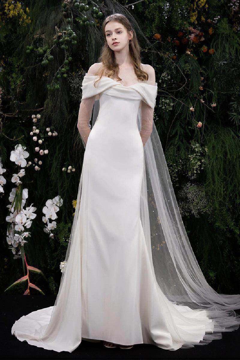 Trumpet-Mermaid Sweep-Brush Train Satin Wedding Dress 854371735185 - COCOMELODY